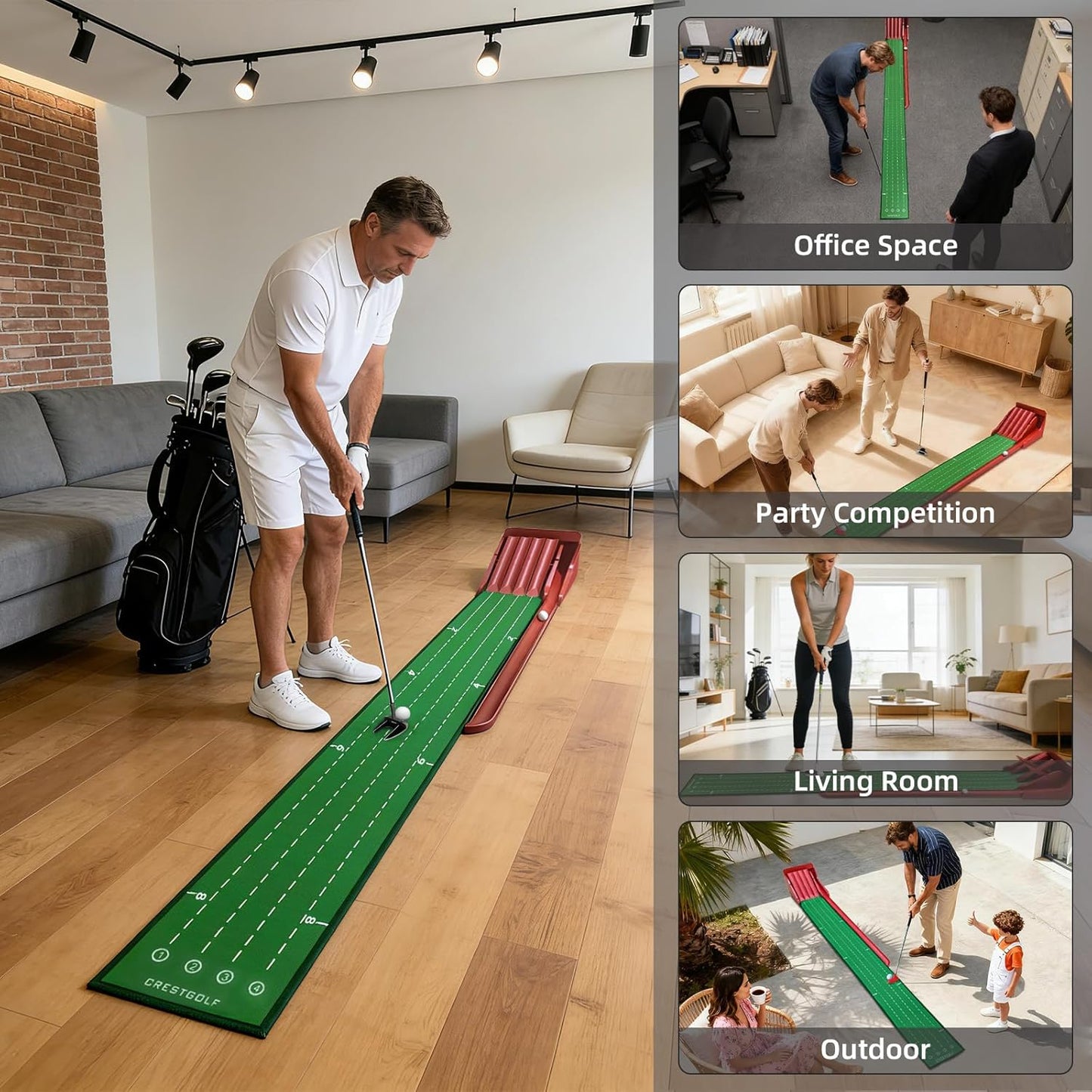 Golf Putting Mat with Fun 4 Flips for Uphill Putting Function | Perfect Your Putting Skills | Fun Golf Putting Green Game for Home, Office, ndoor & Outdoor Practice | Golfing Gifts for Men&Women