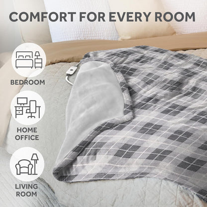 Electric Royal Luxe Microplush Heated Blanket, 12 Heat Settings, 12-Hour Auto Shut-Off, Fast Heating, Warm & Cozy, Machine Washable, Dove Gray Color, Full (84" x 72")