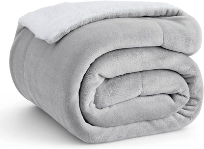 GentleSoft Sherpa Fleece Throw Blanket Twin Size for Couch - Thick and Warm Throw for Women and Men, Soft Fuzzy Plush Blanke for Winter, Grey, 60x80 Inches