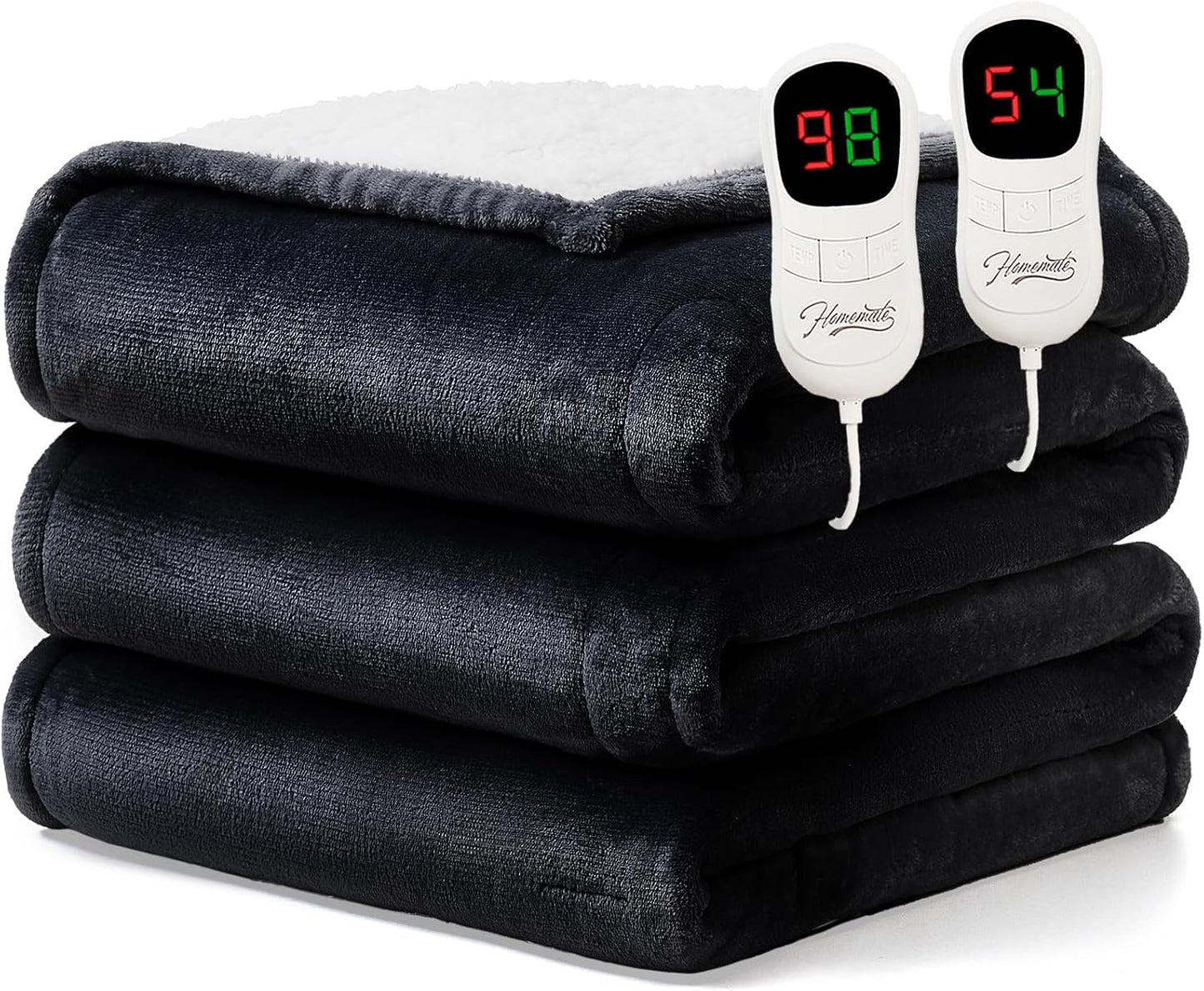 Heated Blanket Electric Throw - 50"x60" Heating Blanket Throw 1/2/4/6/8 Hours Auto-Off 10 Heat Level Over-Heat Protection Flannel Sherpa ETL Certification