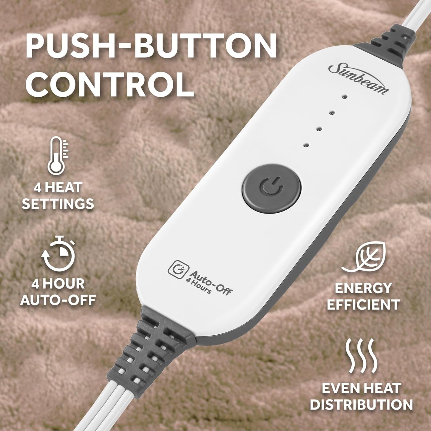 Electric Royal Luxe Microplush Heated Blanket, 12 Heat Settings, 12-Hour Auto Shut-Off, Fast Heating, Warm & Cozy, Machine Washable, Dove Gray Color, Full (84" x 72")