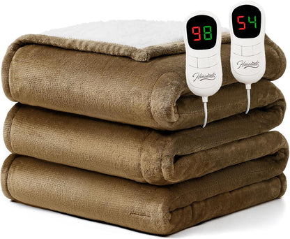 Heated Blanket Electric Throw - 50"x60" Heating Blanket Throw 1/2/4/6/8 Hours Auto-Off 10 Heat Level Over-Heat Protection Flannel Sherpa ETL Certification