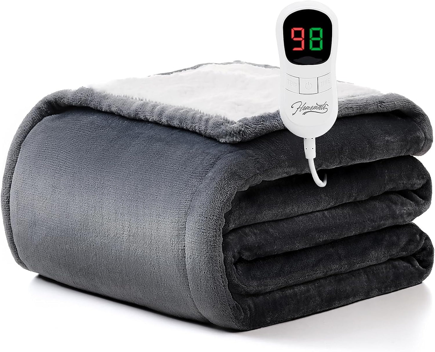 Heated Blanket Electric Throw - 50"x60" Heating Blanket Throw 1/2/4/6/8 Hours Auto-Off 10 Heat Level Over-Heat Protection Flannel Sherpa ETL Certification