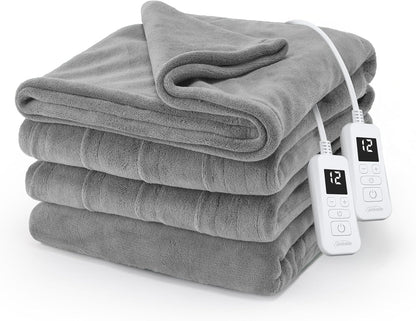 Electric Royal Luxe Microplush Heated Blanket, 12 Heat Settings, 12-Hour Auto Shut-Off, Fast Heating, Warm & Cozy, Machine Washable, Dove Gray Color, Full (84" x 72")