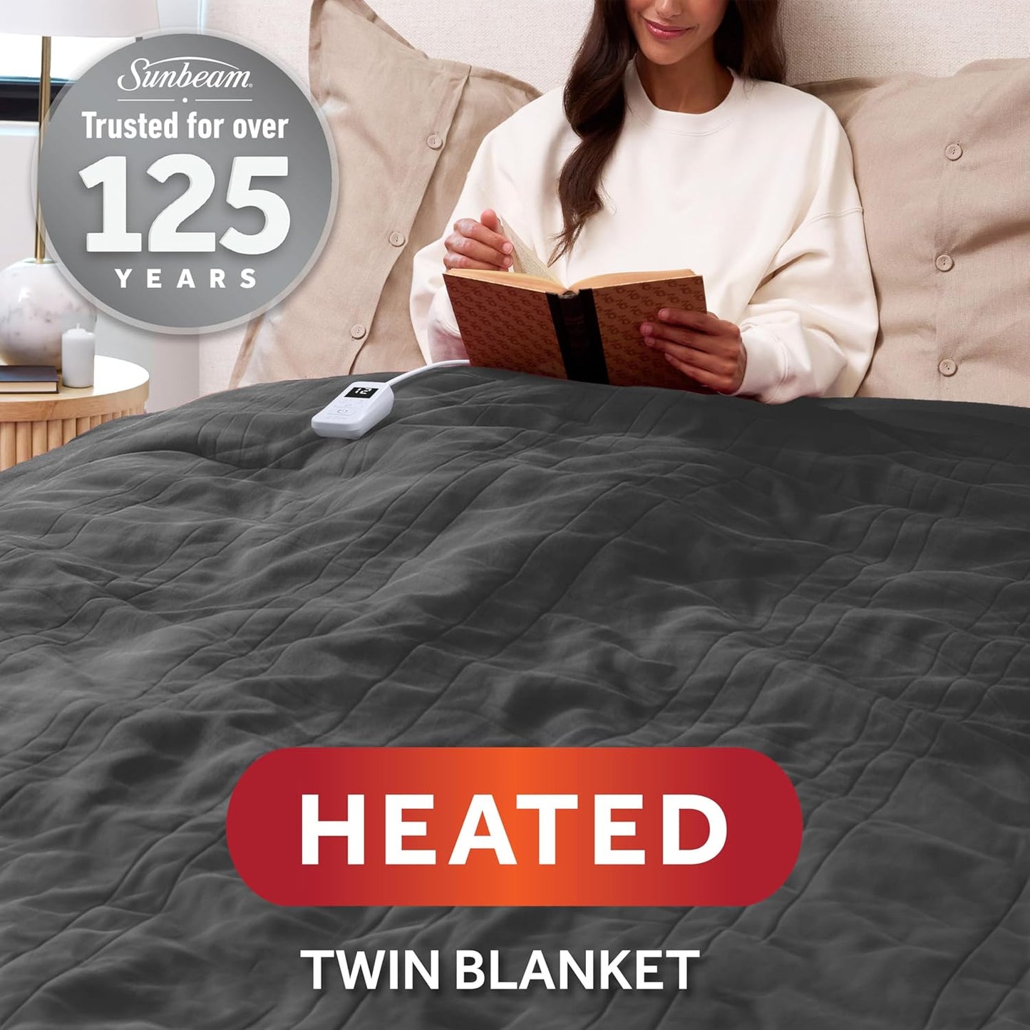 Electric Royal Luxe Microplush Heated Blanket, 12 Heat Settings, 12-Hour Auto Shut-Off, Fast Heating, Warm & Cozy, Machine Washable, Dove Gray Color, Full (84" x 72")