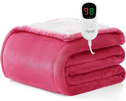 Heated Blanket Electric Throw - 50"x60" Heating Blanket Throw 1/2/4/6/8 Hours Auto-Off 10 Heat Level Over-Heat Protection Flannel Sherpa ETL Certification