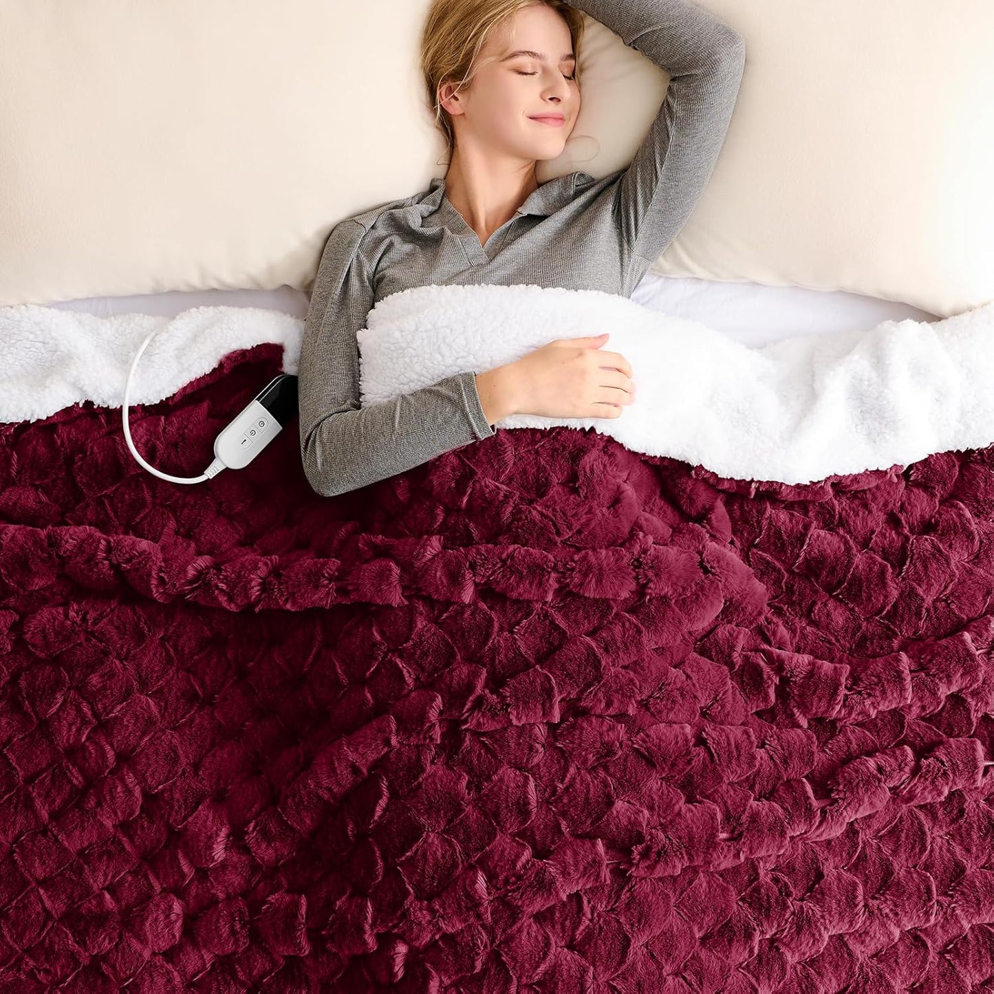 Heated Blanket Electric Throw - 50"x60" Heating Blanket Throw 1/2/4/6/8 Hours Auto-Off 10 Heat Level Over-Heat Protection Flannel Sherpa ETL Certification