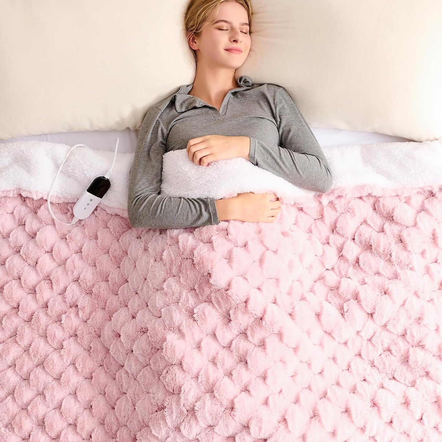 Heated Blanket Electric Throw - 50"x60" Heating Blanket Throw 1/2/4/6/8 Hours Auto-Off 10 Heat Level Over-Heat Protection Flannel Sherpa ETL Certification