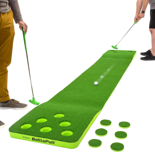 GoSports BattlePutt Golf Putting Game, 2-on-2 Pong Style Play with 11 ft Putting Green, 2 Putters and 2 Golf Balls