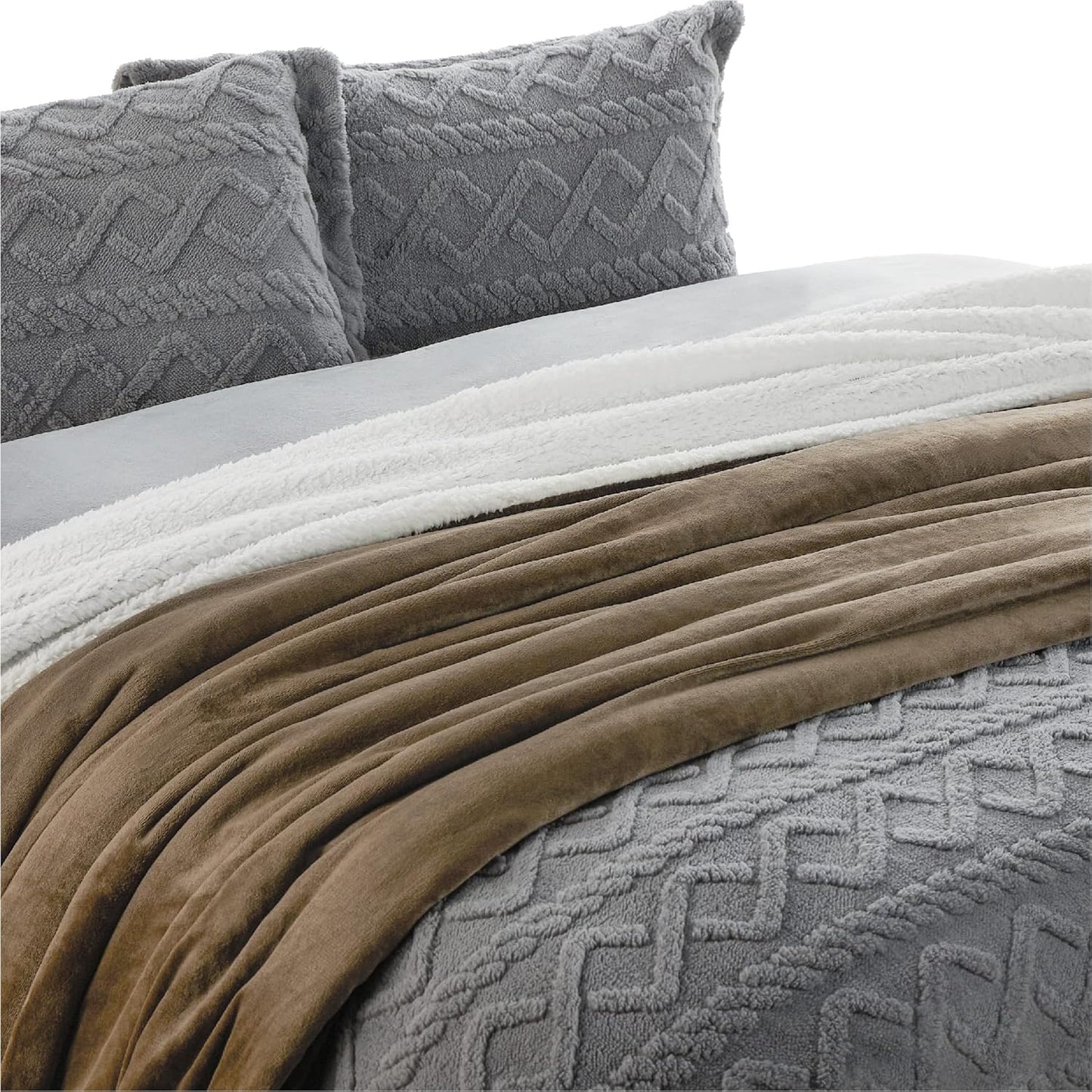 GentleSoft Sherpa Fleece Throw Blanket Twin Size for Couch - Thick and Warm Throw for Women and Men, Soft Fuzzy Plush Blanke for Winter, Grey, 60x80 Inches