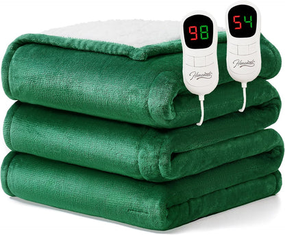 Heated Blanket Electric Throw - 50"x60" Heating Blanket Throw 1/2/4/6/8 Hours Auto-Off 10 Heat Level Over-Heat Protection Flannel Sherpa ETL Certification