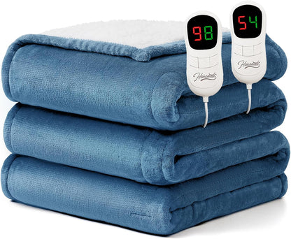 Heated Blanket Electric Throw - 50"x60" Heating Blanket Throw 1/2/4/6/8 Hours Auto-Off 10 Heat Level Over-Heat Protection Flannel Sherpa ETL Certification