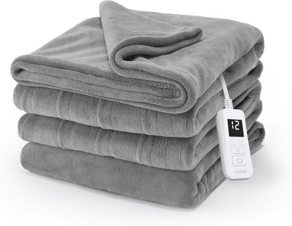 Electric Royal Luxe Microplush Heated Blanket, 12 Heat Settings, 12-Hour Auto Shut-Off, Fast Heating, Warm & Cozy, Machine Washable, Dove Gray Color, Full (84" x 72")