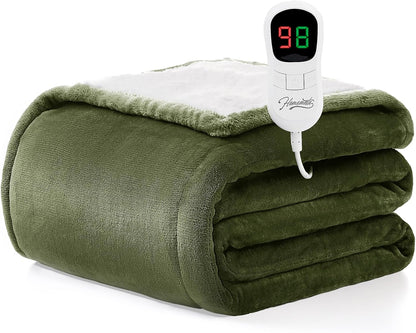 Heated Blanket Electric Throw - 50"x60" Heating Blanket Throw 1/2/4/6/8 Hours Auto-Off 10 Heat Level Over-Heat Protection Flannel Sherpa ETL Certification