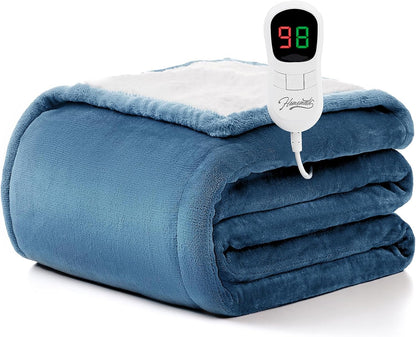 Heated Blanket Electric Throw - 50"x60" Heating Blanket Throw 1/2/4/6/8 Hours Auto-Off 10 Heat Level Over-Heat Protection Flannel Sherpa ETL Certification