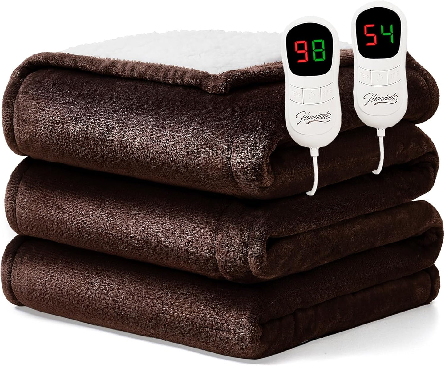 Heated Blanket Electric Throw - 50"x60" Heating Blanket Throw 1/2/4/6/8 Hours Auto-Off 10 Heat Level Over-Heat Protection Flannel Sherpa ETL Certification