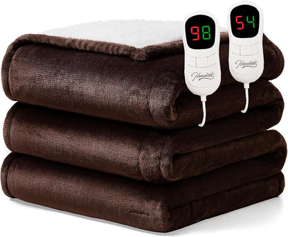 Heated Blanket Electric Throw - 50"x60" Heating Blanket Throw 1/2/4/6/8 Hours Auto-Off 10 Heat Level Over-Heat Protection Flannel Sherpa ETL Certification