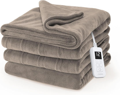 Electric Royal Luxe Microplush Heated Blanket, 12 Heat Settings, 12-Hour Auto Shut-Off, Fast Heating, Warm & Cozy, Machine Washable, Dove Gray Color, Full (84" x 72")