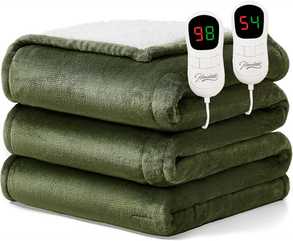 Heated Blanket Electric Throw - 50"x60" Heating Blanket Throw 1/2/4/6/8 Hours Auto-Off 10 Heat Level Over-Heat Protection Flannel Sherpa ETL Certification