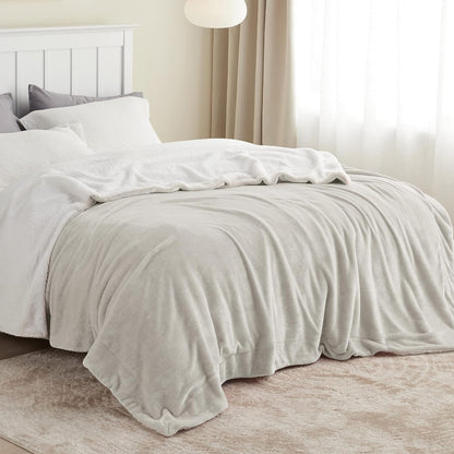 GentleSoft Sherpa Fleece Throw Blanket Twin Size for Couch - Thick and Warm Throw for Women and Men, Soft Fuzzy Plush Blanke for Winter, Grey, 60x80 Inches