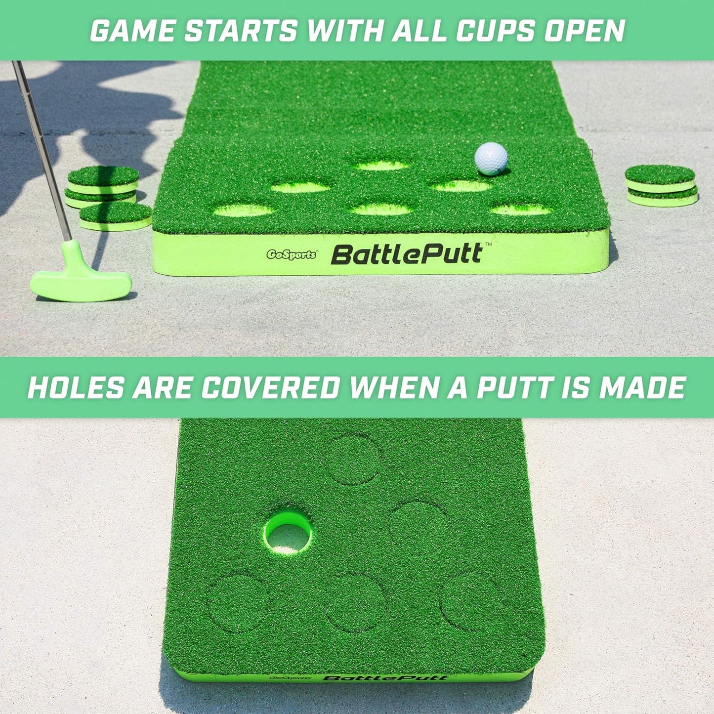 GoSports BattlePutt Golf Putting Game, 2-on-2 Pong Style Play with 11 ft Putting Green, 2 Putters and 2 Golf Balls