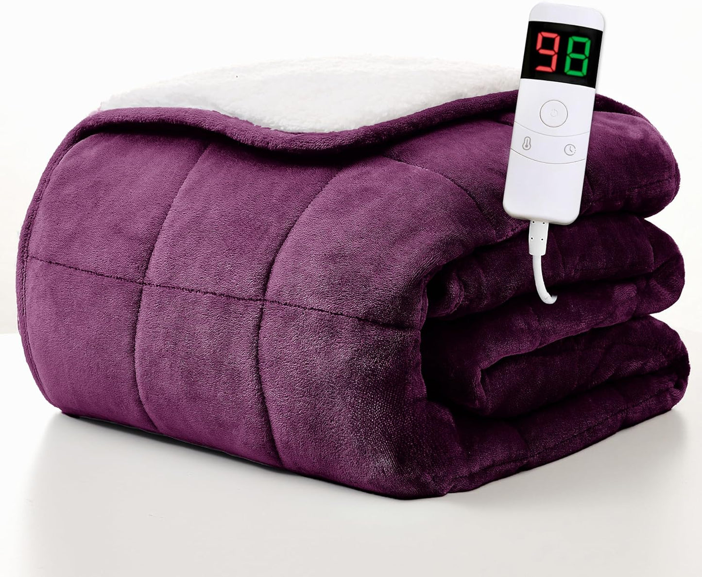 Heated Blanket Electric Throw - 50"x60" Heating Blanket Throw 1/2/4/6/8 Hours Auto-Off 10 Heat Level Over-Heat Protection Flannel Sherpa ETL Certification