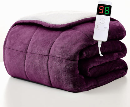 Heated Blanket Electric Throw - 50"x60" Heating Blanket Throw 1/2/4/6/8 Hours Auto-Off 10 Heat Level Over-Heat Protection Flannel Sherpa ETL Certification
