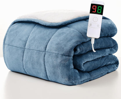 Heated Blanket Electric Throw - 50"x60" Heating Blanket Throw 1/2/4/6/8 Hours Auto-Off 10 Heat Level Over-Heat Protection Flannel Sherpa ETL Certification