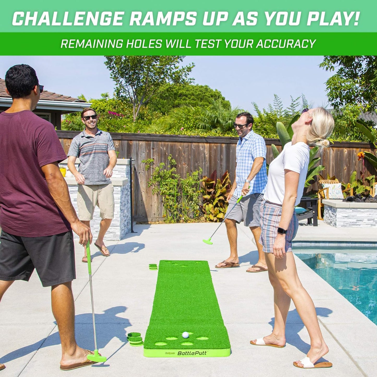 GoSports BattlePutt Golf Putting Game, 2-on-2 Pong Style Play with 11 ft Putting Green, 2 Putters and 2 Golf Balls