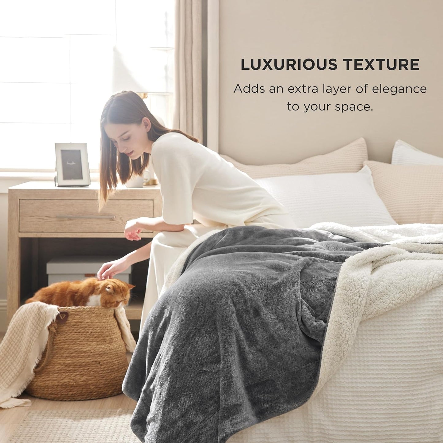 GentleSoft Sherpa Fleece Throw Blanket Twin Size for Couch - Thick and Warm Throw for Women and Men, Soft Fuzzy Plush Blanke for Winter, Grey, 60x80 Inches