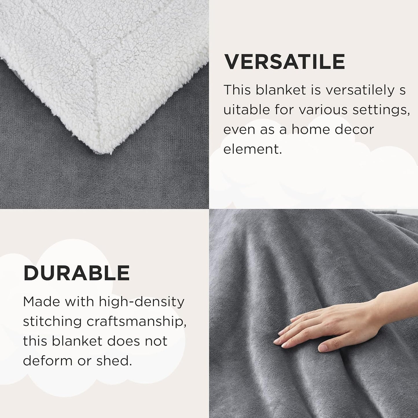 GentleSoft Sherpa Fleece Throw Blanket Twin Size for Couch - Thick and Warm Throw for Women and Men, Soft Fuzzy Plush Blanke for Winter, Grey, 60x80 Inches