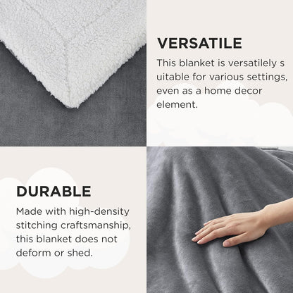 GentleSoft Sherpa Fleece Throw Blanket Twin Size for Couch - Thick and Warm Throw for Women and Men, Soft Fuzzy Plush Blanke for Winter, Grey, 60x80 Inches