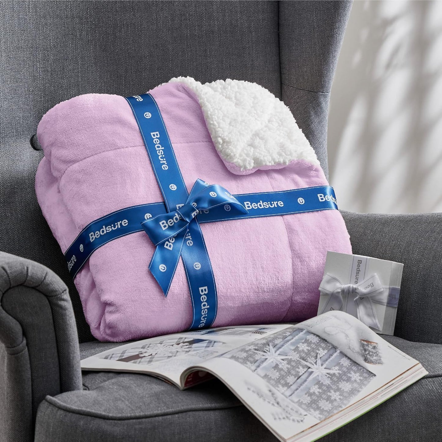 GentleSoft Sherpa Fleece Throw Blanket Twin Size for Couch - Thick and Warm Throw for Women and Men, Soft Fuzzy Plush Blanke for Winter, Grey, 60x80 Inches