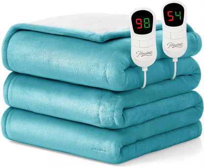 Heated Blanket Electric Throw - 50"x60" Heating Blanket Throw 1/2/4/6/8 Hours Auto-Off 10 Heat Level Over-Heat Protection Flannel Sherpa ETL Certification