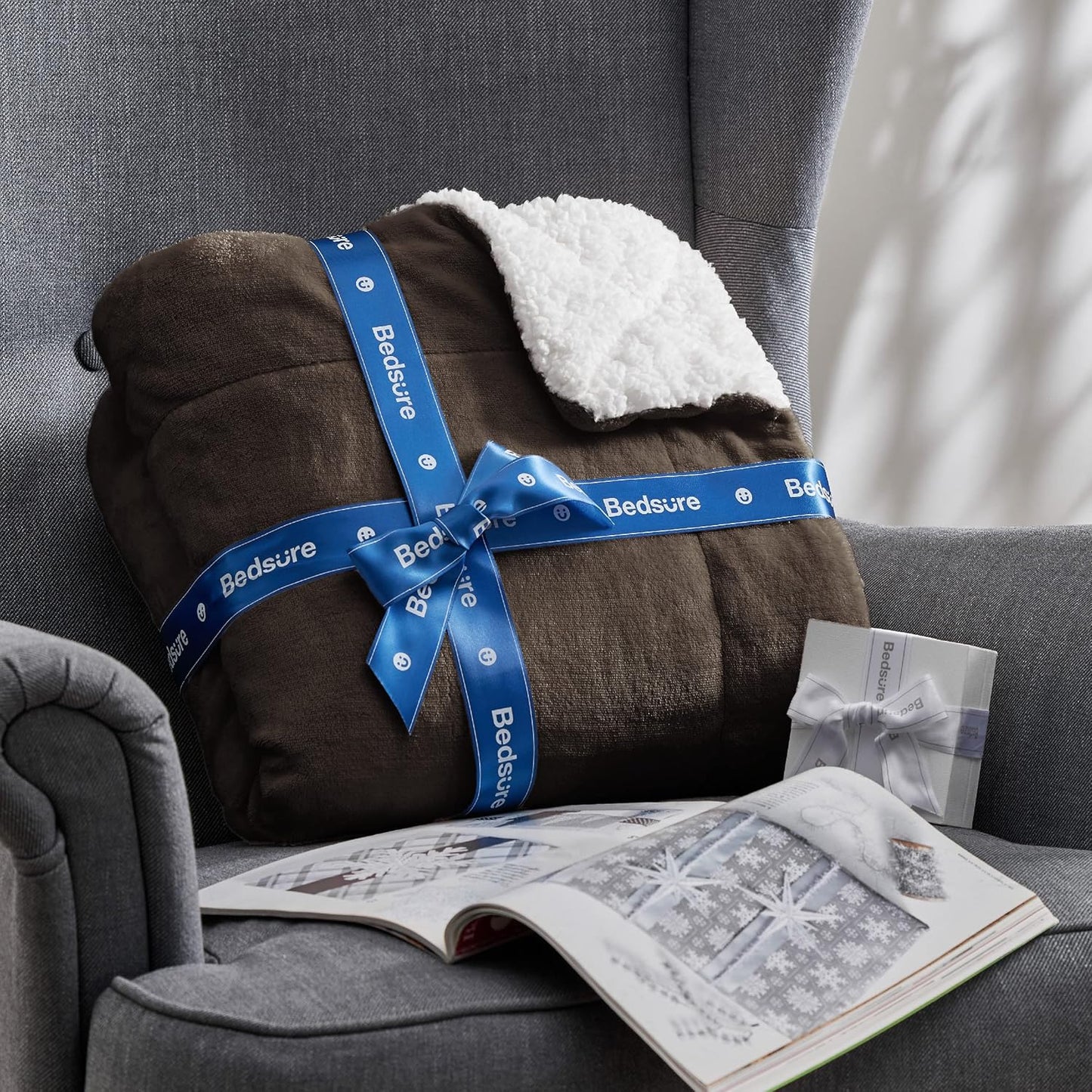 GentleSoft Sherpa Fleece Throw Blanket Twin Size for Couch - Thick and Warm Throw for Women and Men, Soft Fuzzy Plush Blanke for Winter, Grey, 60x80 Inches