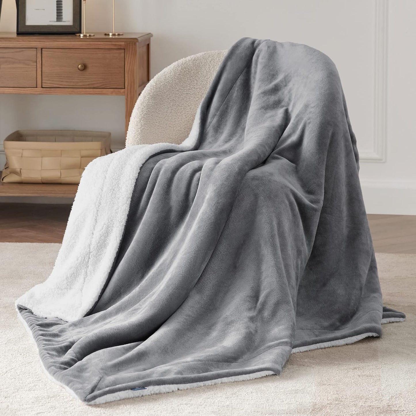 GentleSoft Sherpa Fleece Throw Blanket Twin Size for Couch - Thick and Warm Throw for Women and Men, Soft Fuzzy Plush Blanke for Winter, Grey, 60x80 Inches