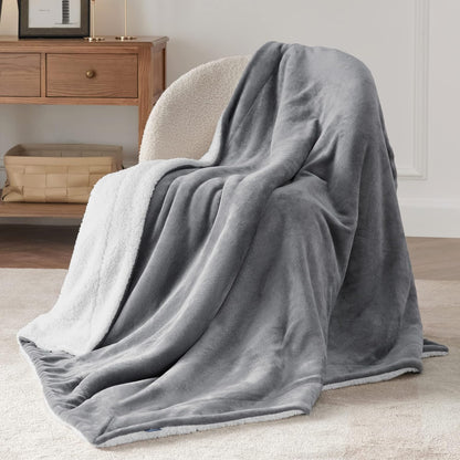 GentleSoft Sherpa Fleece Throw Blanket Twin Size for Couch - Thick and Warm Throw for Women and Men, Soft Fuzzy Plush Blanke for Winter, Grey, 60x80 Inches