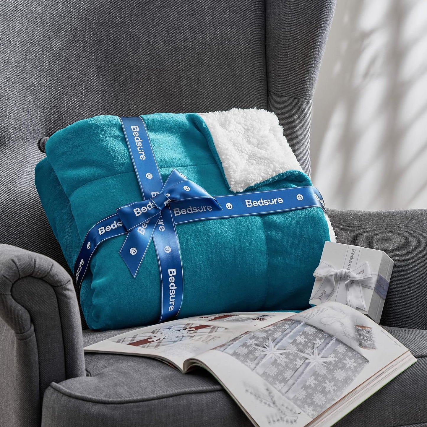 GentleSoft Sherpa Fleece Throw Blanket Twin Size for Couch - Thick and Warm Throw for Women and Men, Soft Fuzzy Plush Blanke for Winter, Grey, 60x80 Inches