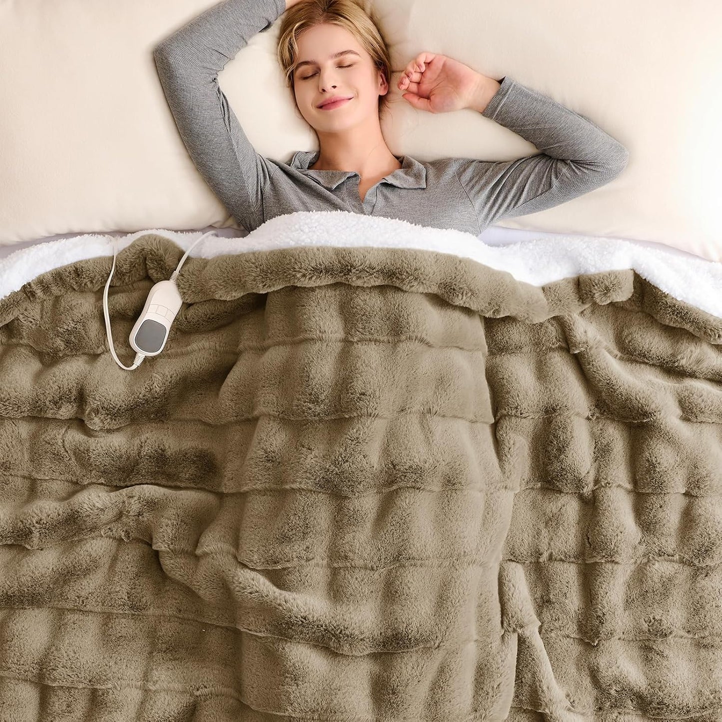 Heated Blanket Electric Throw - 50"x60" Heating Blanket Throw 1/2/4/6/8 Hours Auto-Off 10 Heat Level Over-Heat Protection Flannel Sherpa ETL Certification