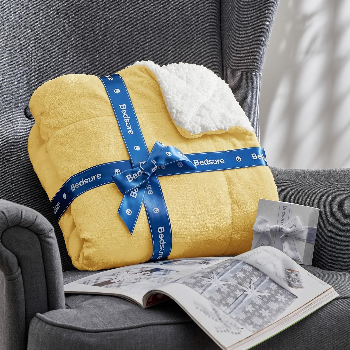 GentleSoft Sherpa Fleece Throw Blanket Twin Size for Couch - Thick and Warm Throw for Women and Men, Soft Fuzzy Plush Blanke for Winter, Grey, 60x80 Inches