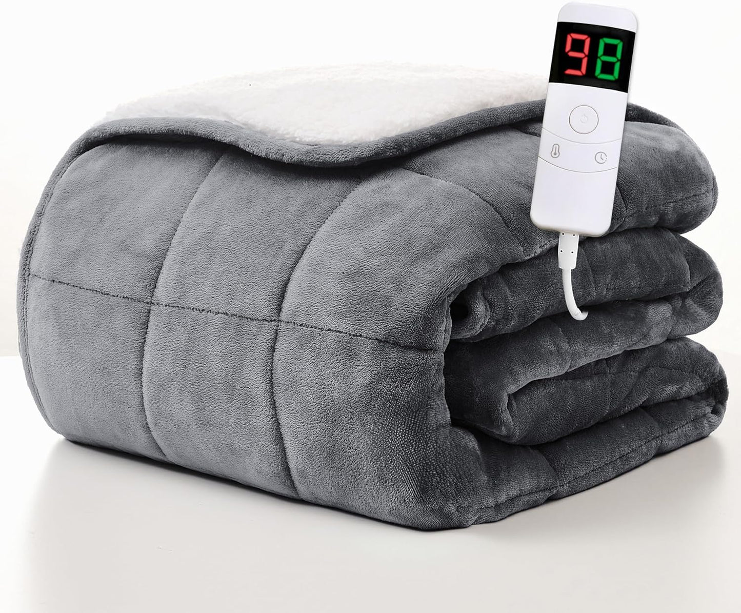 Heated Blanket Electric Throw - 50"x60" Heating Blanket Throw 1/2/4/6/8 Hours Auto-Off 10 Heat Level Over-Heat Protection Flannel Sherpa ETL Certification