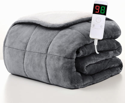Heated Blanket Electric Throw - 50"x60" Heating Blanket Throw 1/2/4/6/8 Hours Auto-Off 10 Heat Level Over-Heat Protection Flannel Sherpa ETL Certification