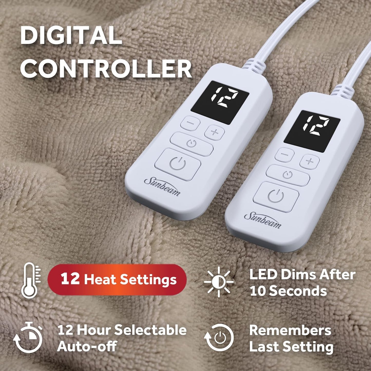 Electric Royal Luxe Microplush Heated Blanket, 12 Heat Settings, 12-Hour Auto Shut-Off, Fast Heating, Warm & Cozy, Machine Washable, Dove Gray Color, Full (84" x 72")