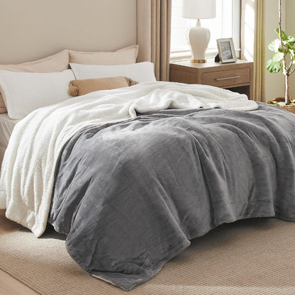 GentleSoft Sherpa Fleece Throw Blanket Twin Size for Couch - Thick and Warm Throw for Women and Men, Soft Fuzzy Plush Blanke for Winter, Grey, 60x80 Inches