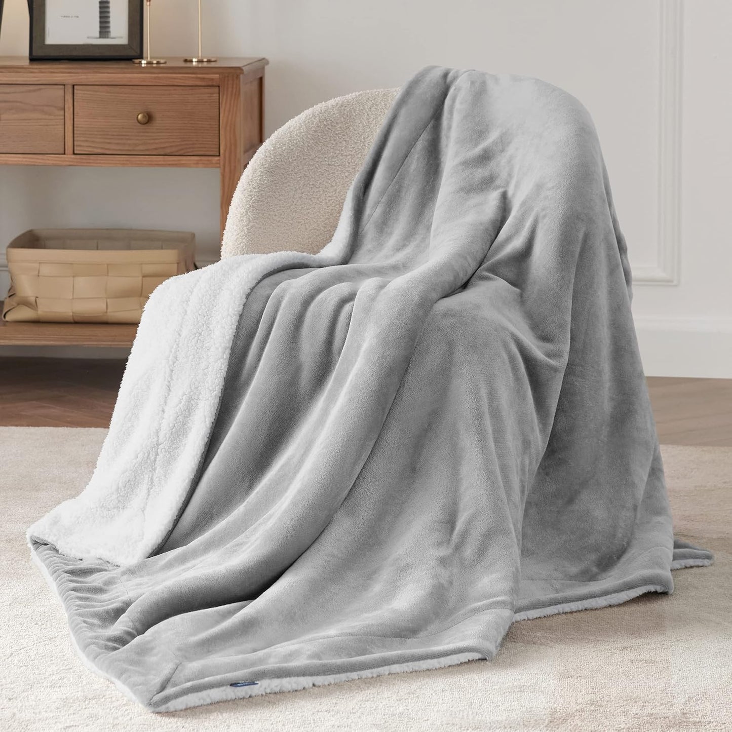 GentleSoft Sherpa Fleece Throw Blanket Twin Size for Couch - Thick and Warm Throw for Women and Men, Soft Fuzzy Plush Blanke for Winter, Grey, 60x80 Inches