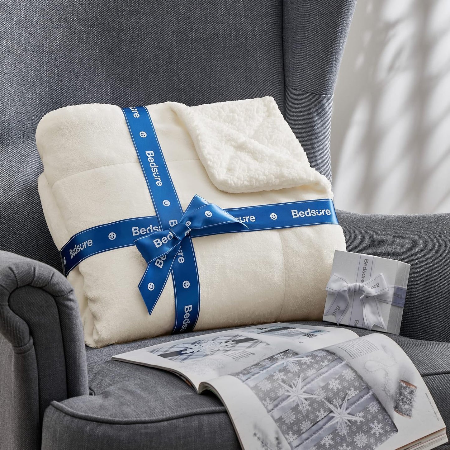 GentleSoft Sherpa Fleece Throw Blanket Twin Size for Couch - Thick and Warm Throw for Women and Men, Soft Fuzzy Plush Blanke for Winter, Grey, 60x80 Inches