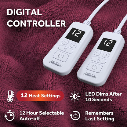 Electric Royal Luxe Microplush Heated Blanket, 12 Heat Settings, 12-Hour Auto Shut-Off, Fast Heating, Warm & Cozy, Machine Washable, Dove Gray Color, Full (84" x 72")