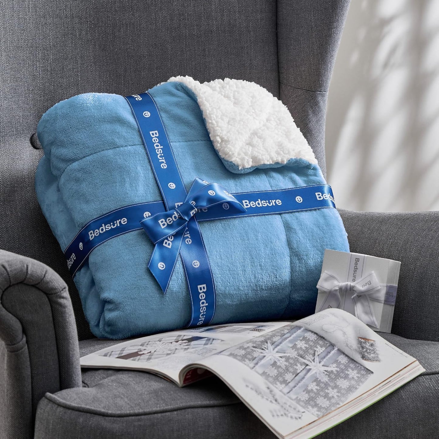 GentleSoft Sherpa Fleece Throw Blanket Twin Size for Couch - Thick and Warm Throw for Women and Men, Soft Fuzzy Plush Blanke for Winter, Grey, 60x80 Inches