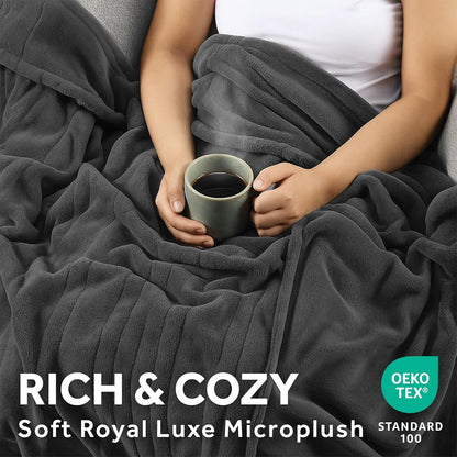 Electric Royal Luxe Microplush Heated Blanket, 12 Heat Settings, 12-Hour Auto Shut-Off, Fast Heating, Warm & Cozy, Machine Washable, Dove Gray Color, Full (84" x 72")