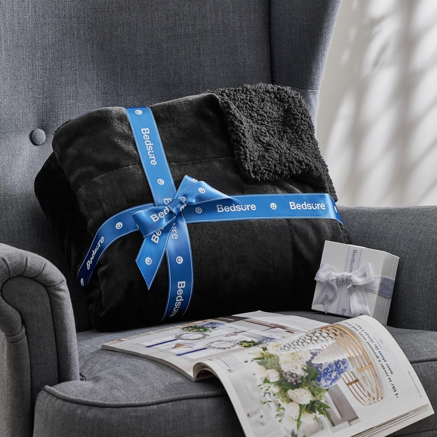 GentleSoft Sherpa Fleece Throw Blanket Twin Size for Couch - Thick and Warm Throw for Women and Men, Soft Fuzzy Plush Blanke for Winter, Grey, 60x80 Inches